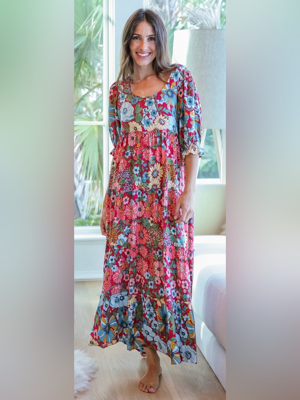 Natural Life Collette Tiered Floral Maxi Dress Medium Cottagecore Boho Hippie - Picture 7 of 7